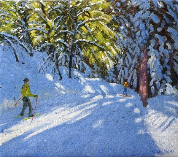 Detail of Skiing through the Woods, La Clusaz by Andrew Macara