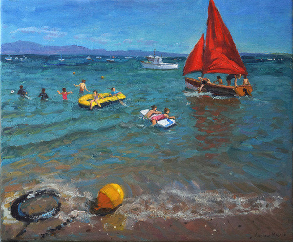 Detail of Yellow Buoy and Red Sails, Abersoch by Andrew Macara