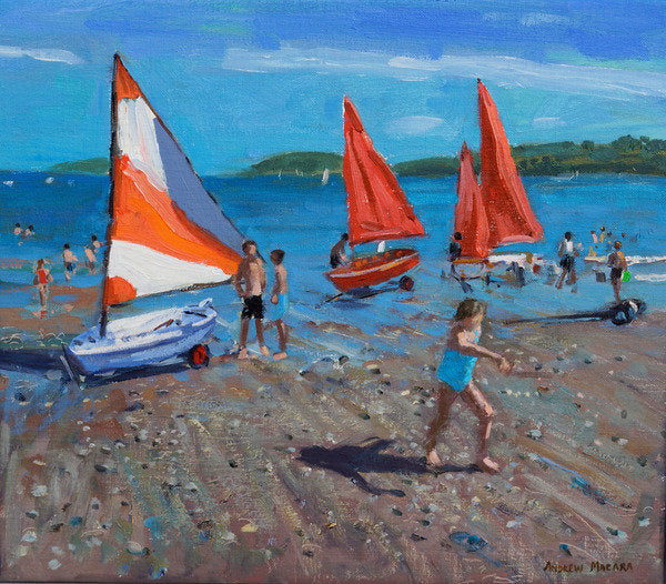 Detail of Red and White Sails, Abersoch by Andrew Macara