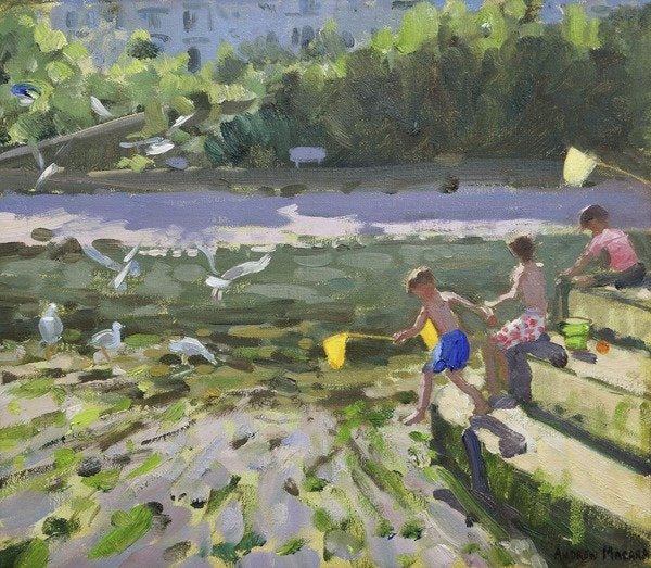 Detail of Kids and seagulls, Looe, 2013 by Andrew Macara