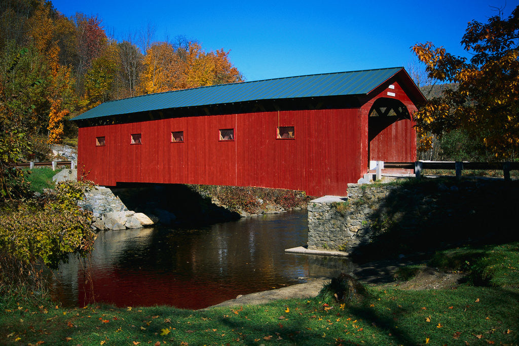 Detail of Red Covered Bridge on Rural Road by Anonymous