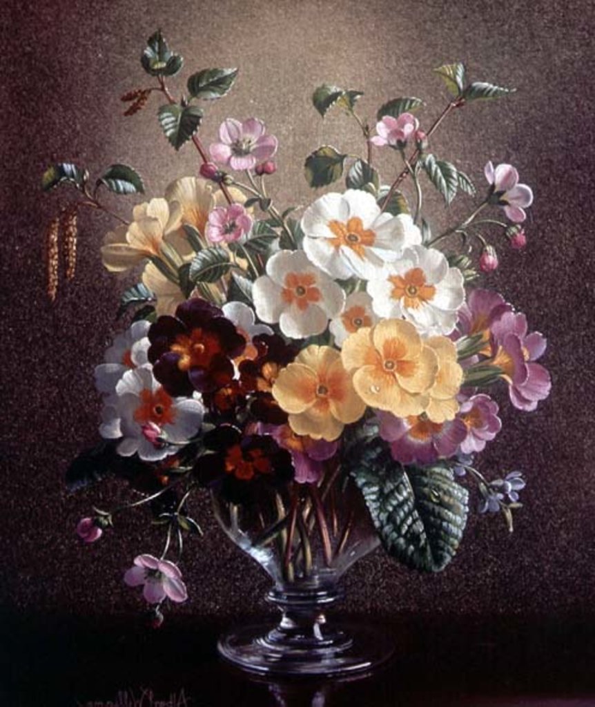 Detail of AB/314 Primulas in a Glass Vase by Albert Williams
