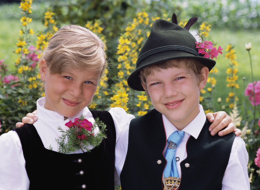 Detail of Two Bavarian Children Wear Traditional Dress by Anonymous