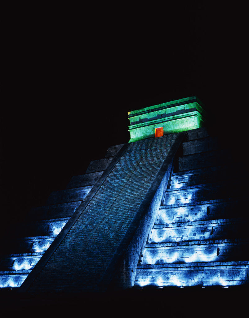 Detail of Pyramid of Kukulcan Illuminated at Night by Anonymous