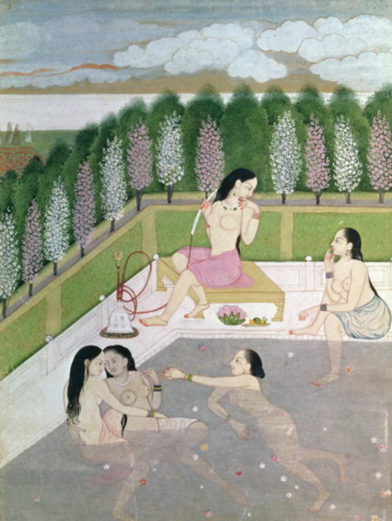 Detail of Girls Bathing, Pahari Style, Kangra School, Himachel Pradesh, 18th century by Indian School