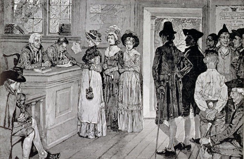 Detail of Women at the Polls in New Jersey by Howard (after) Pyle