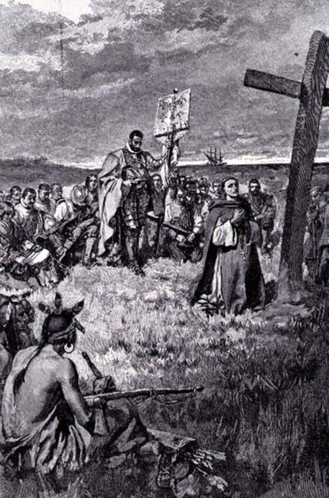 Detail of Jacques Cartier Setting up a Cross at Gaspe by Howard (after) Pyle