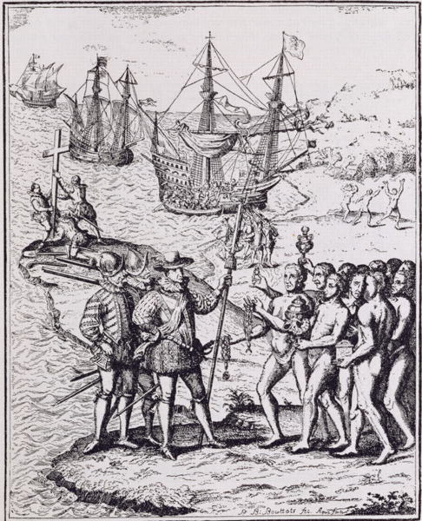 Detail of Columbus at Hispaniola by Theodore de Bry
