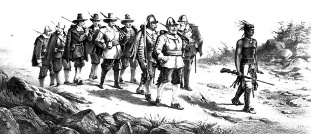 Detail of The March of Miles Standish by Joseph E. Baker