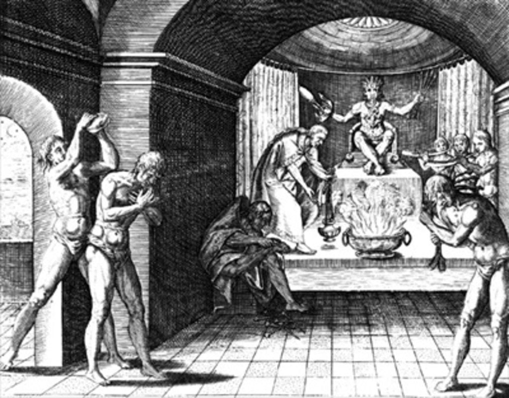 Detail of Mexican Indian religious service of penitence by Jacques Le Moyne