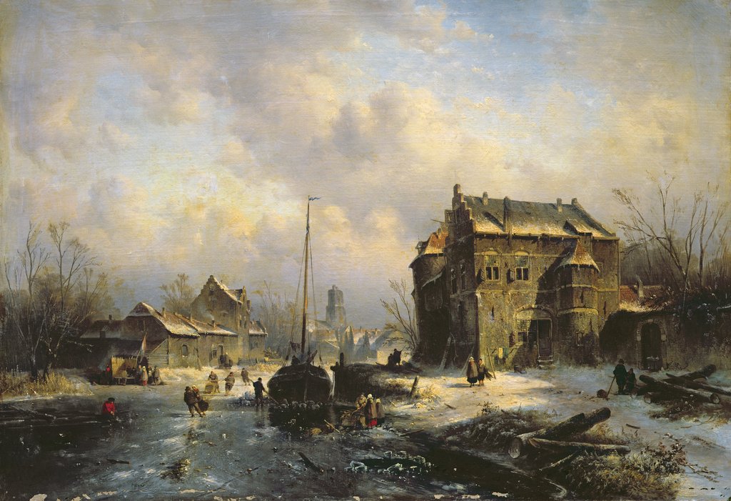 Detail of Winter Scene, 1851 by Charles-Henri-Joseph Leickert
