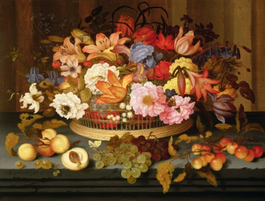 Detail of Still Life of Fruit and a Basket of Flowers, 1623 by Balthasar van der Ast
