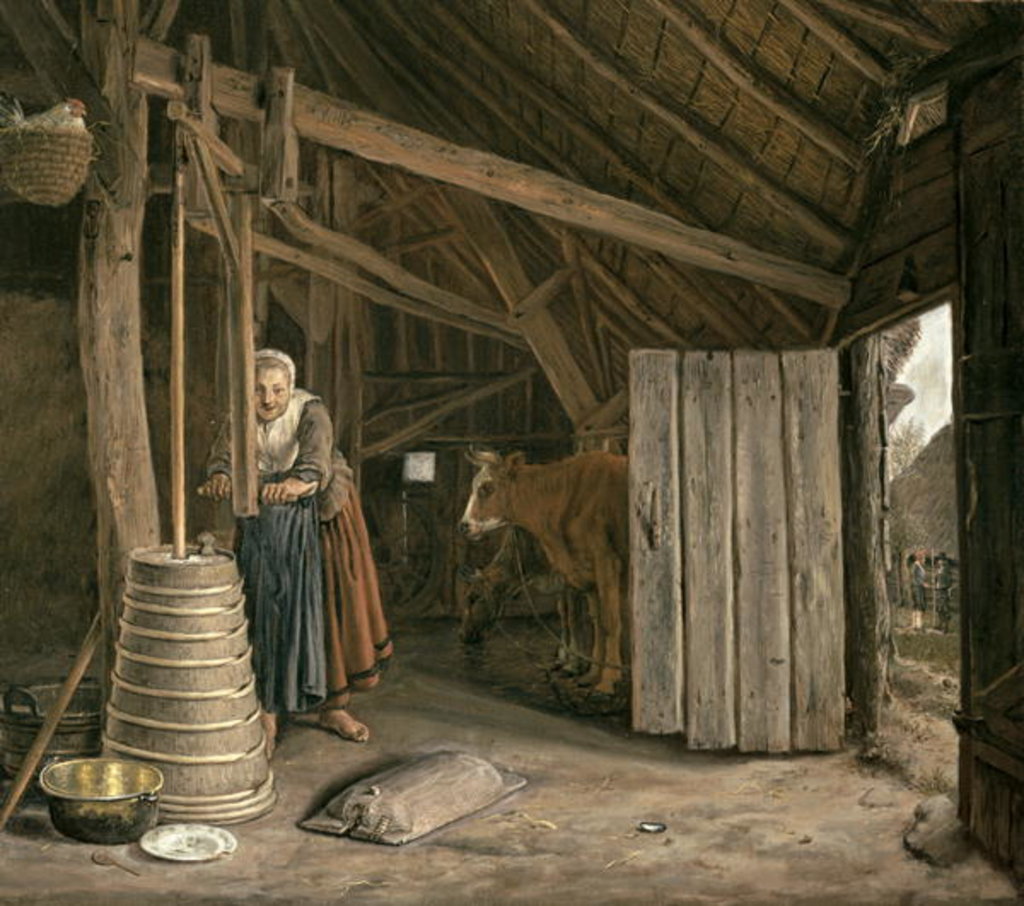 Detail of Barn Interior with a Maid Churning Butter by Govert Dircksz. Camphuysen