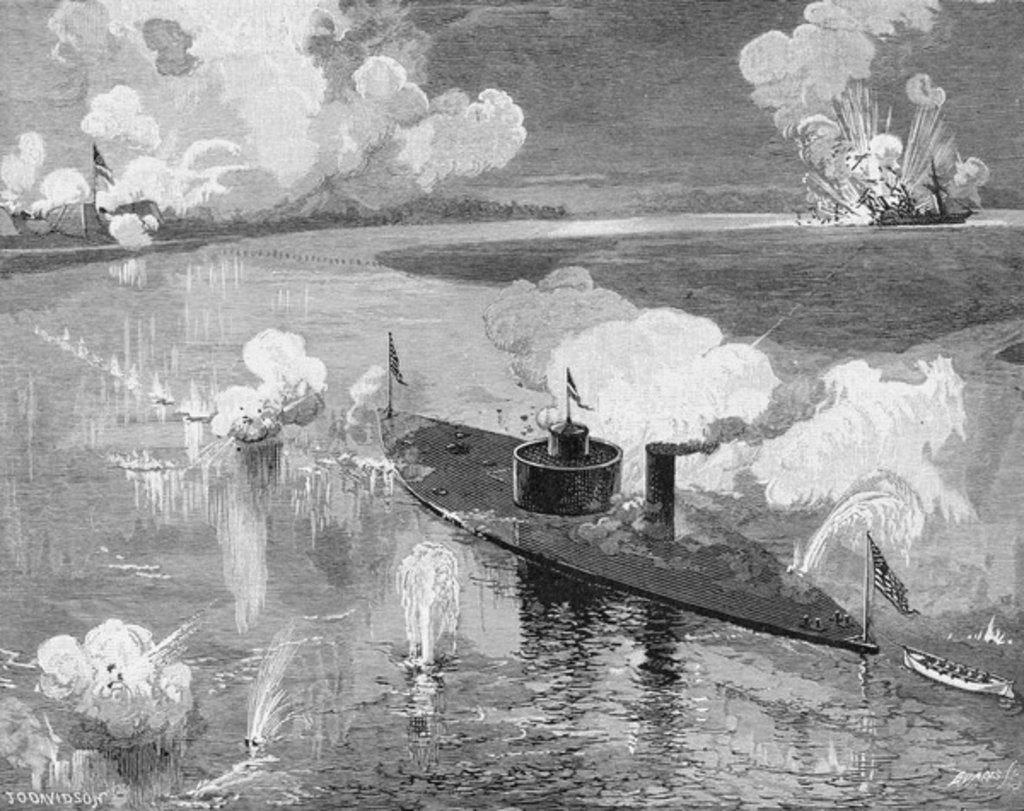 Detail of The monitor 'Montauk' destroying the Confederate privateer 'Nashville' near Fort McAllister, Ogeechee River, Georgia, 28th February 1863 by Julian Oliver Davidson