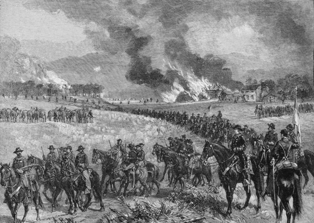 The rear-guard: General Custer's division retiring from Mount Jackson, October 7th 1864 by Alfred Rudolph Waud