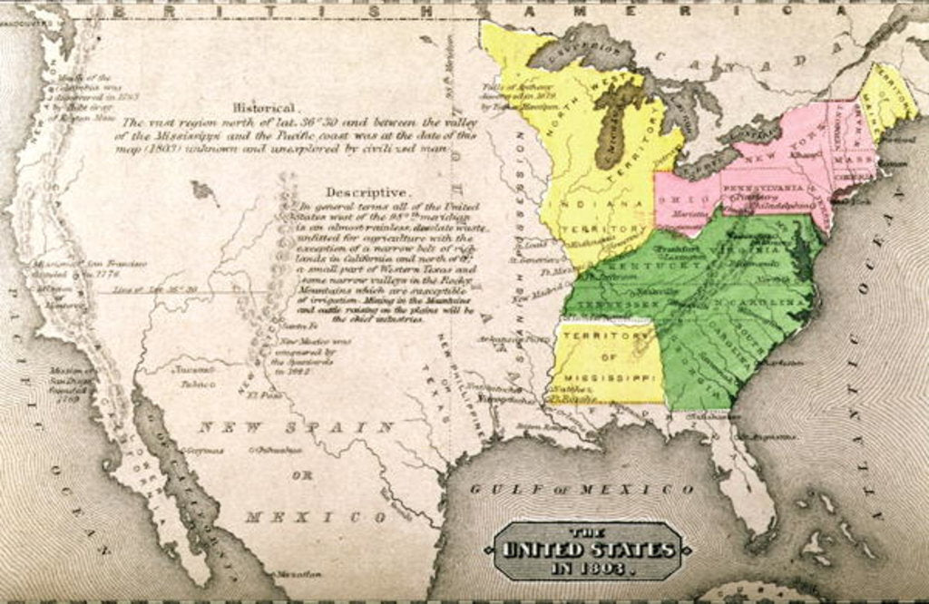 Detail of Map of the United States in 1803 by American School