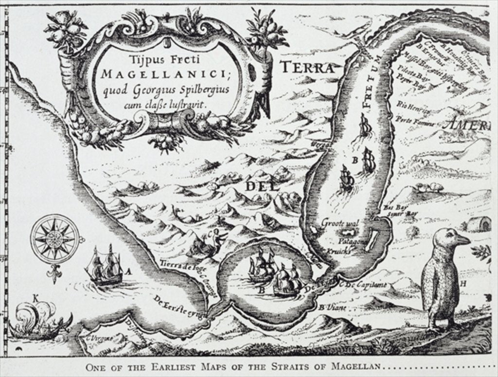 Detail of One of the earliest maps of the Straits of Magellan by Portuguese School