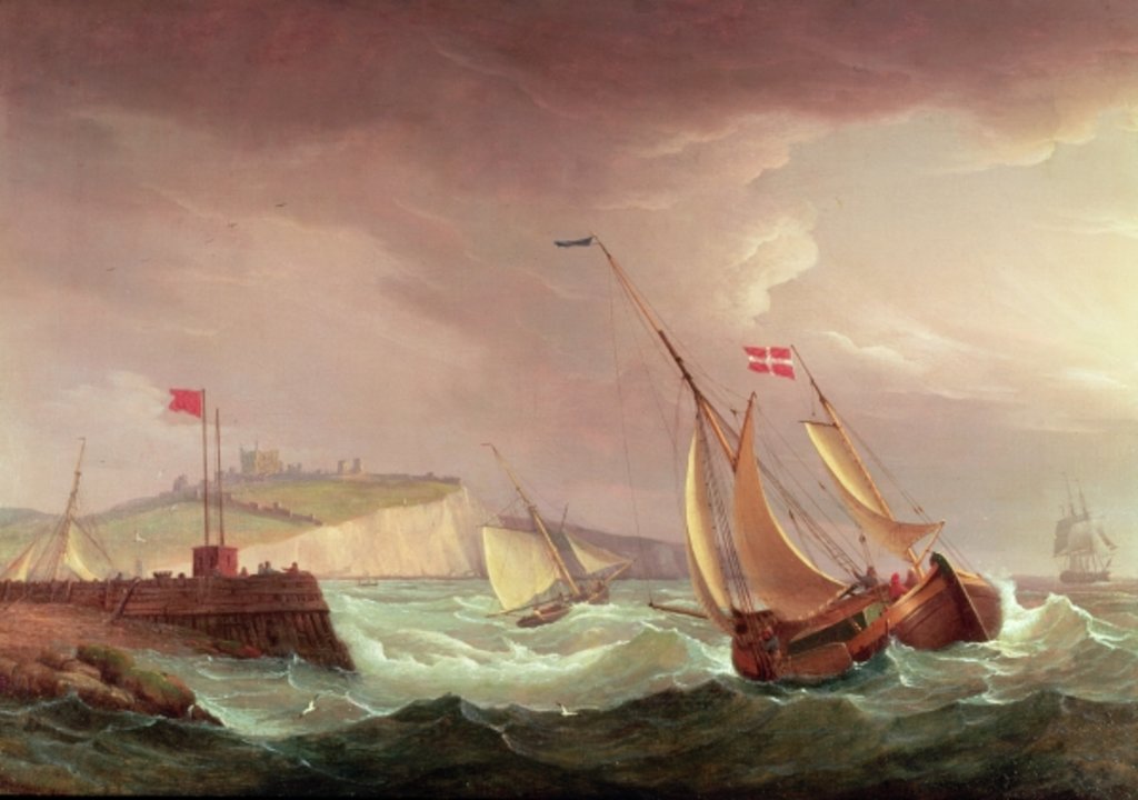 Detail of Shipping off Dover by Thomas Whitcombe