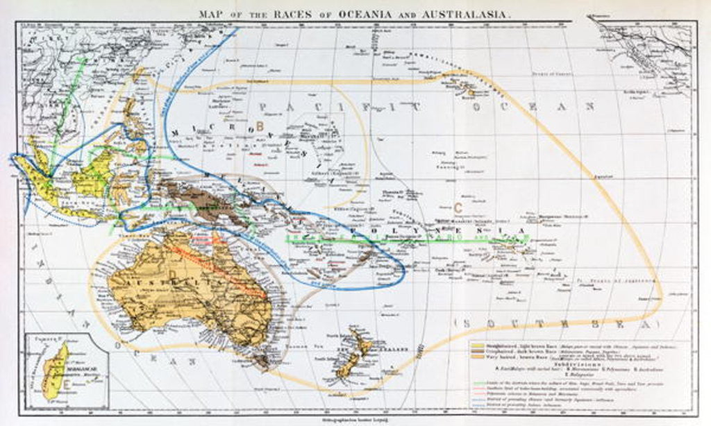 Detail of Map of the races of Oceania and Australasia by English School