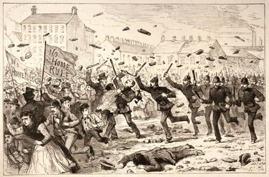 Detail of The Riots in Belfast: The Police Charging the Mob in the Brickfields by English School