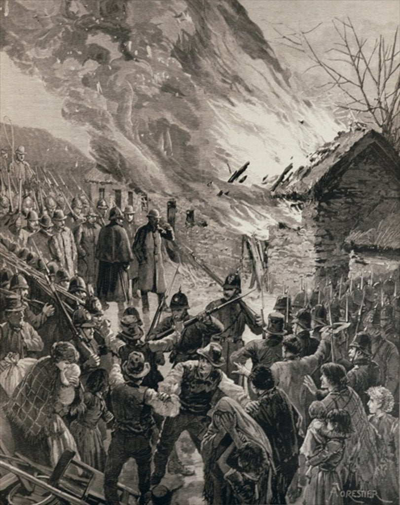 Detail of The Rent War in Ireland: Burning the Houses of Evicted Tenants at Glenbeigh, County Derry by Amedee Forestier