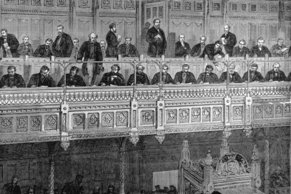 Detail of The House of Commons: The Reporters' Gallery by English School