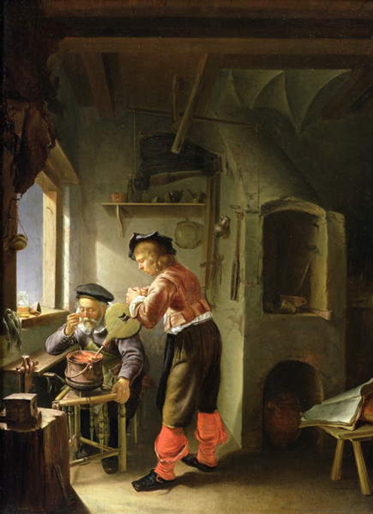 Detail of An Alchemist and his Assistant in their Workshop by Frans van Mieris