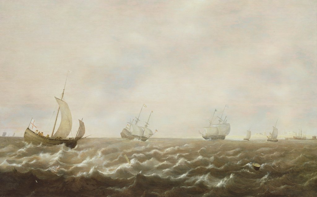 Detail of Dutch men-o'-war and other ships off the coast, 17th century by Pieter de Zeelander