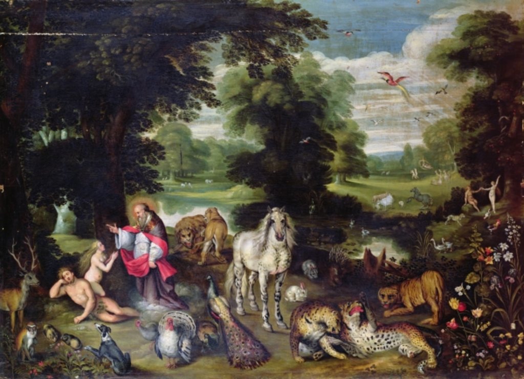 Detail of Adam and Eve with God in the Garden of Eden and the story of the Fall by Jan the Elder Brueghel