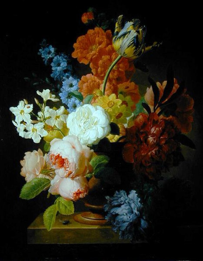 Detail of Still life of flowers in a marble urn by Peter Faes