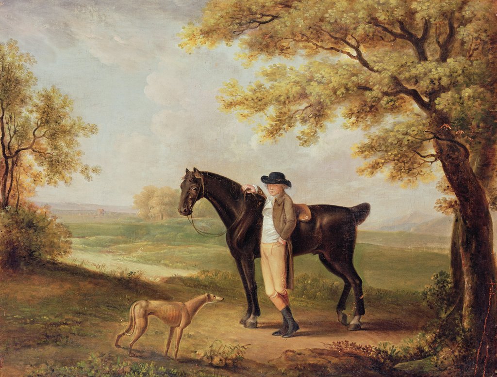 Horse, rider and whippet by George Garrard
