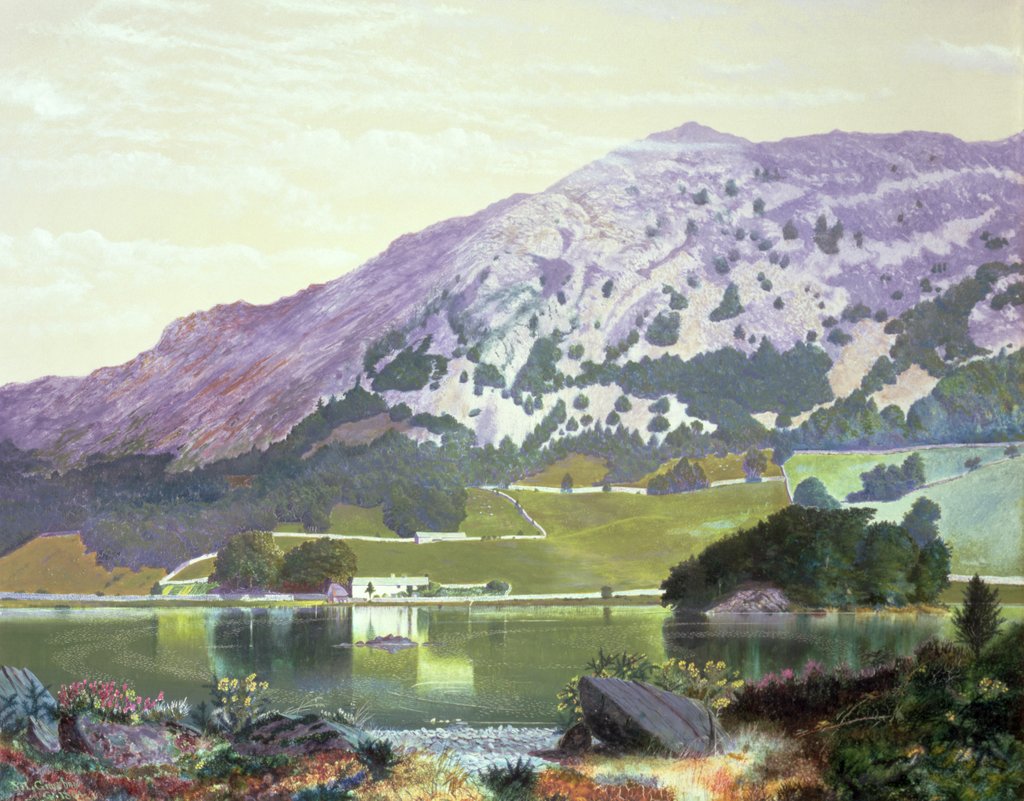 Detail of Nab Scar from the South Side of Rydal Water - Heather in Bloom, September, 1864 by John Atkinson Grimshaw