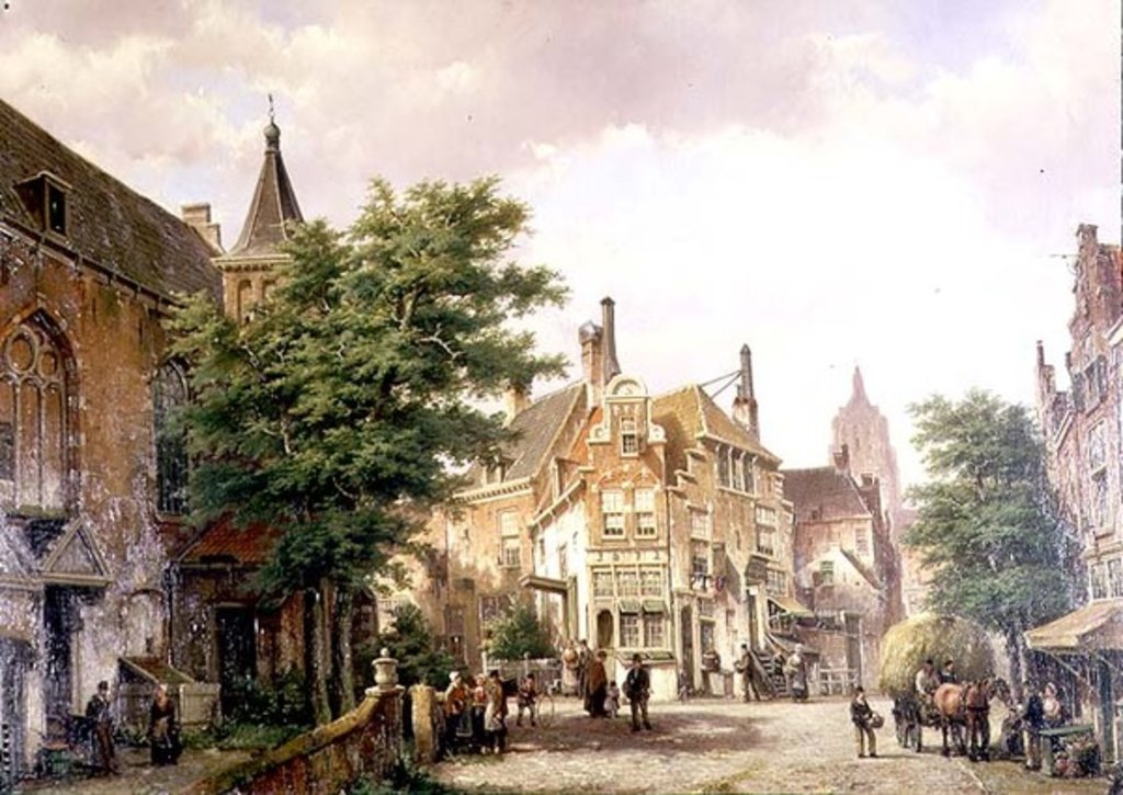 Detail of Figures at a Crossroads in Amsterdam by Willem Koekkoek