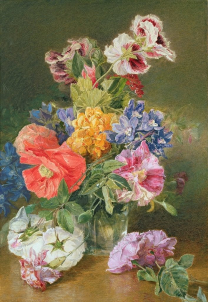 Detail of Roses, Poppy and Pelargonia by James Holland