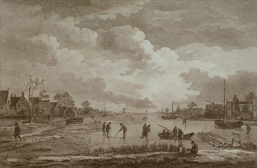 Detail of Winter, Golf on ice, copperline engraving by Van Drever, c.1753 by Anonymous