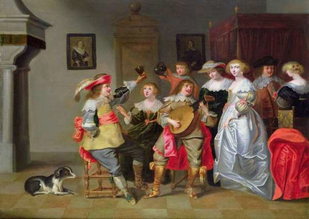 Detail of An Elegant Company Merry-making in an interior by Christoffel Jacobsz van der Lamen