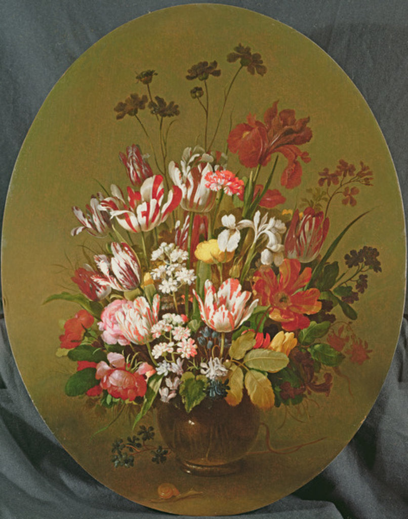 Detail of Flowers in a Glass Vase by Hans Bollongier