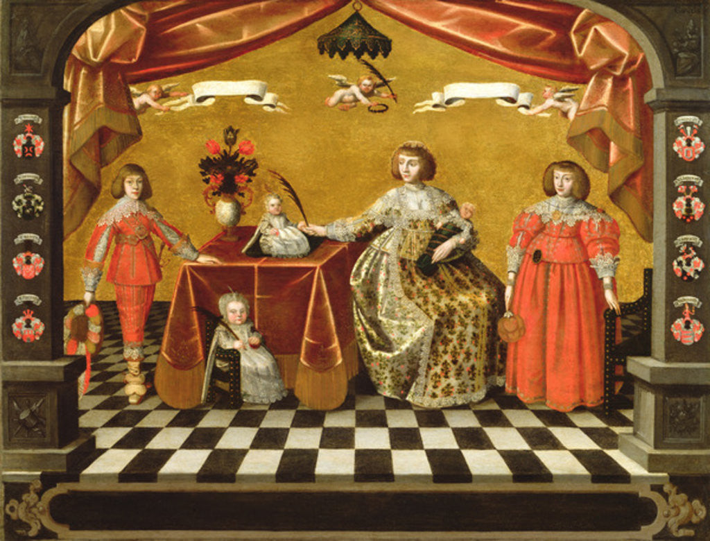 Detail of A Family Group Portrait with coats of arms by August Erich