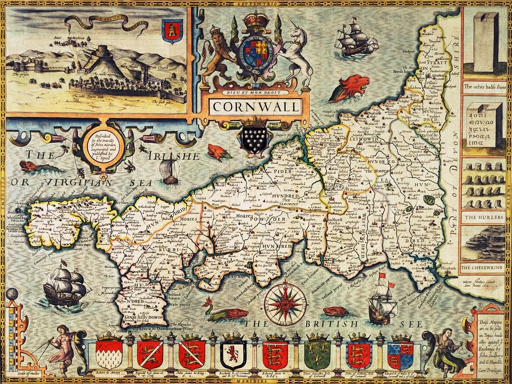 Detail of Map of Cornwall by John Speed