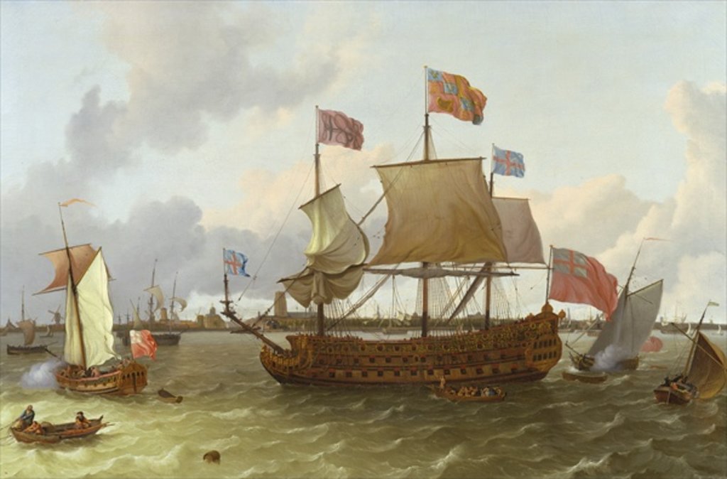 Detail of The Three-Master 'Britannia' in Rotterdam, 1698 by Ludolf I Backhuysen