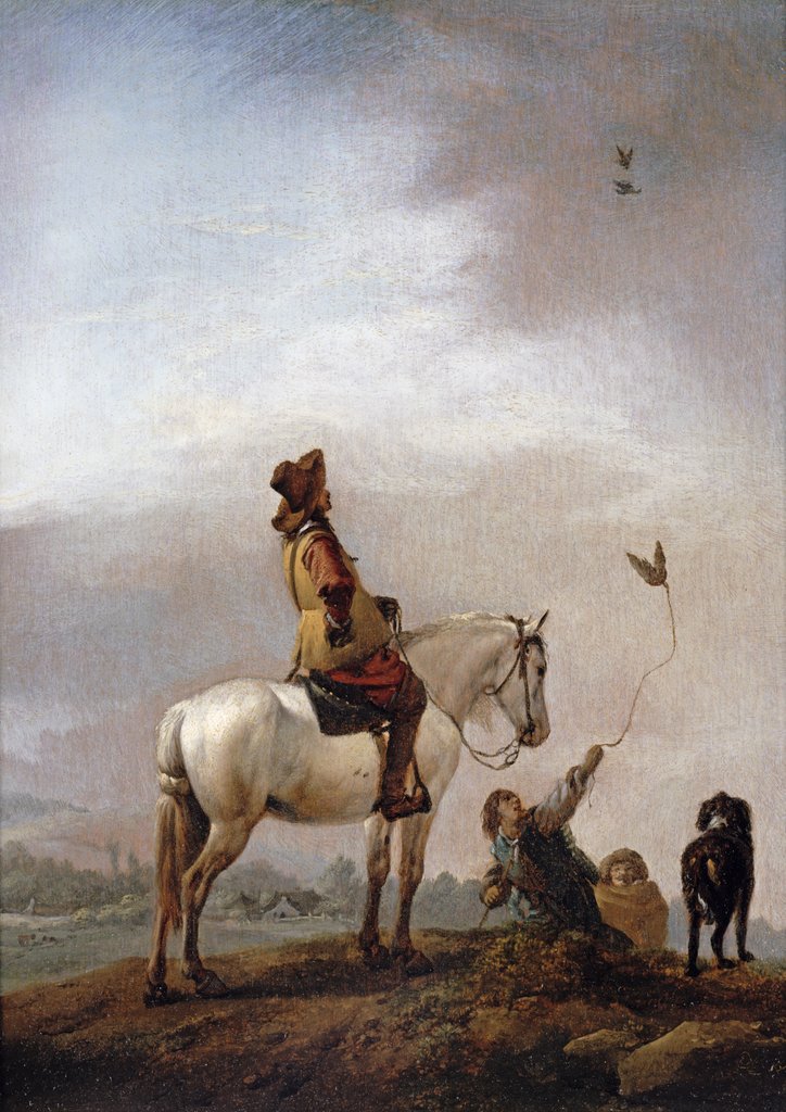 Detail of Gentleman on a Horse Watching a Falconer by Philips Wouwermans or Wouwerman