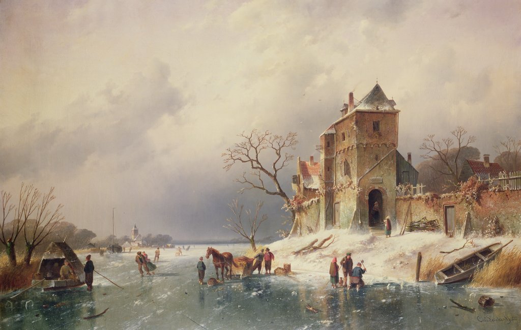 Detail of Frozen Winter Scene, 19th century by Charles-Henri-Joseph Leickert