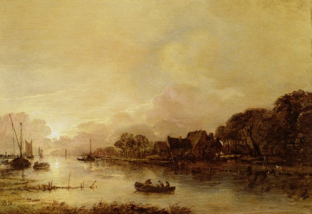 Detail of River landscape by Aert van der Neer