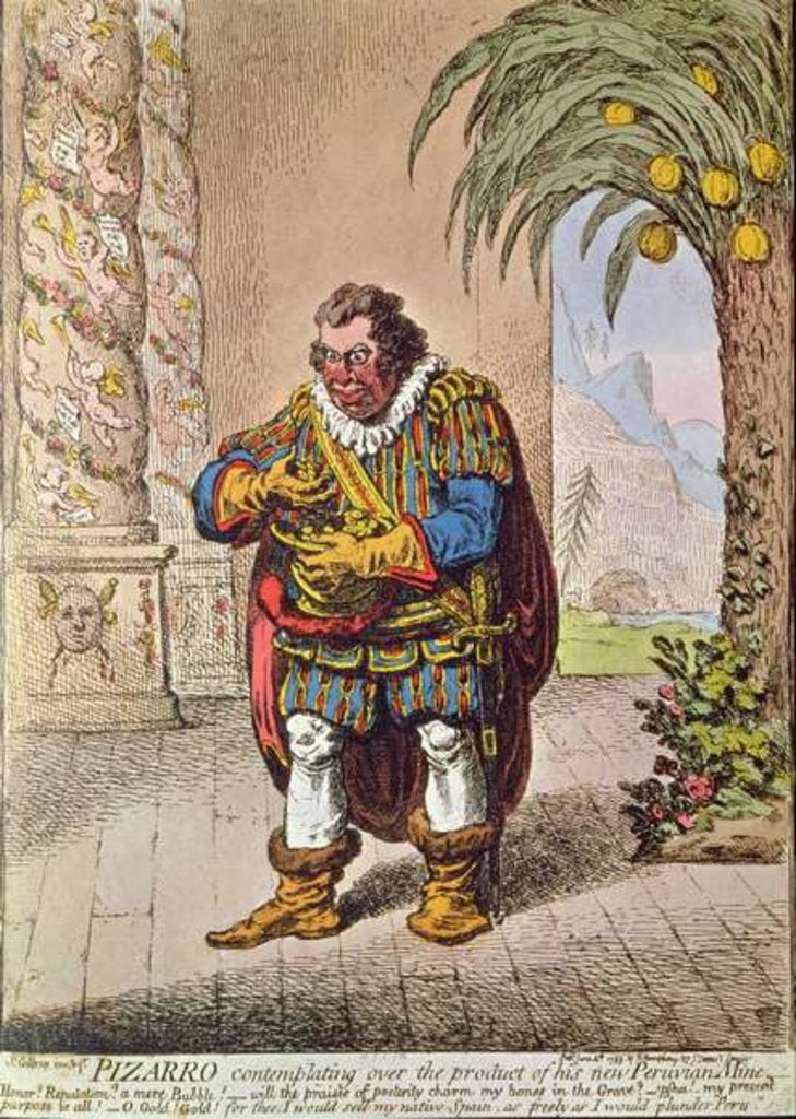 Detail of Caricature of Pizarro contemplating the product of his new Peruvian mine by James Gillray