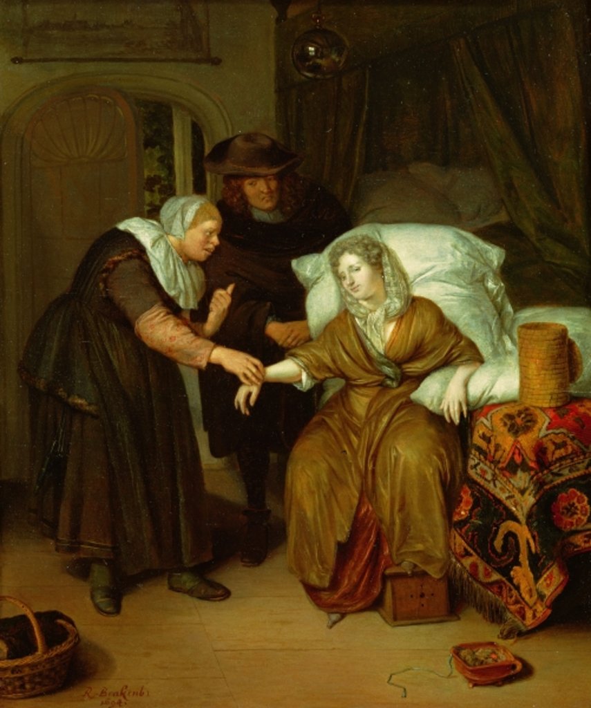 Detail of A Maid taking a lady's pulse by Richard Brackenburgh