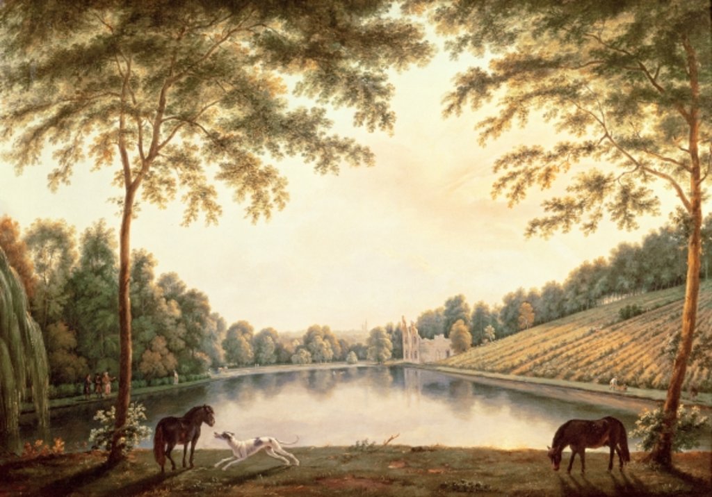 Detail of A View of the Lake and ruins of the Abbey at Painshill, Surrey by G. and Gilpin S. Barrett