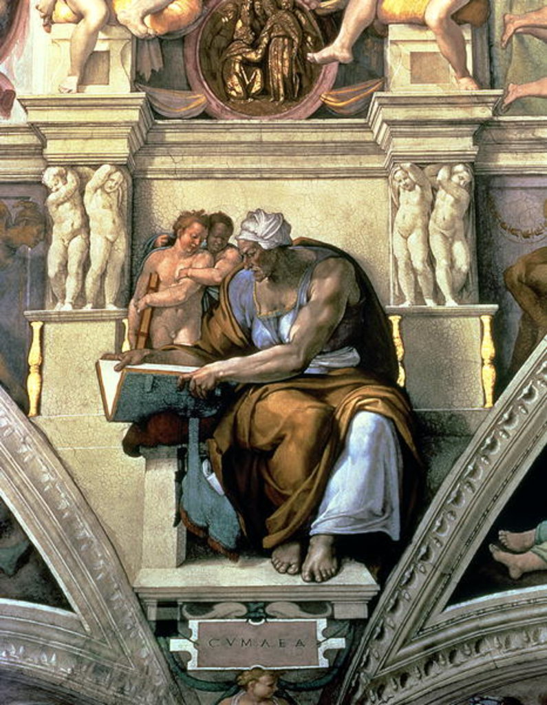 Detail of Sistine Chapel Ceiling: Cumaean Sibyl, 1510 (post restoration) by Michelangelo Buonarroti