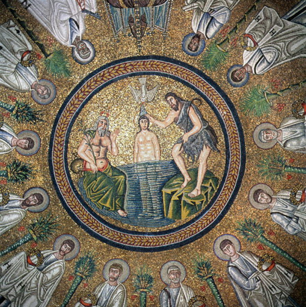 Detail of Baptism of Christ, surrounded by the Twelve Apostles by Byzantine School