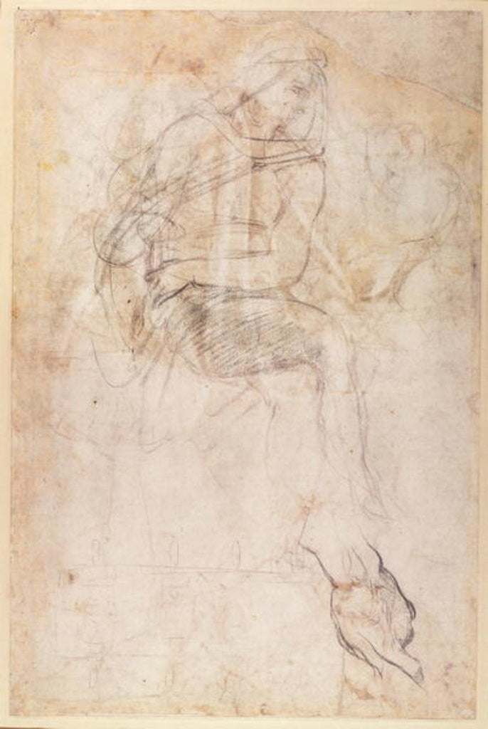 Detail of Study for the Ignudi above the Persian Sibyl in the Sistine Chapel by Michelangelo Buonarroti