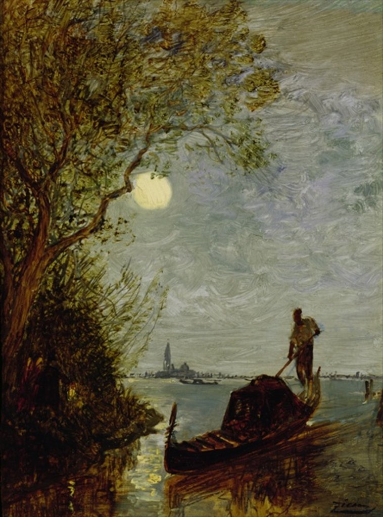 Detail of Moonlit Scene with Gondola by Felix Ziem